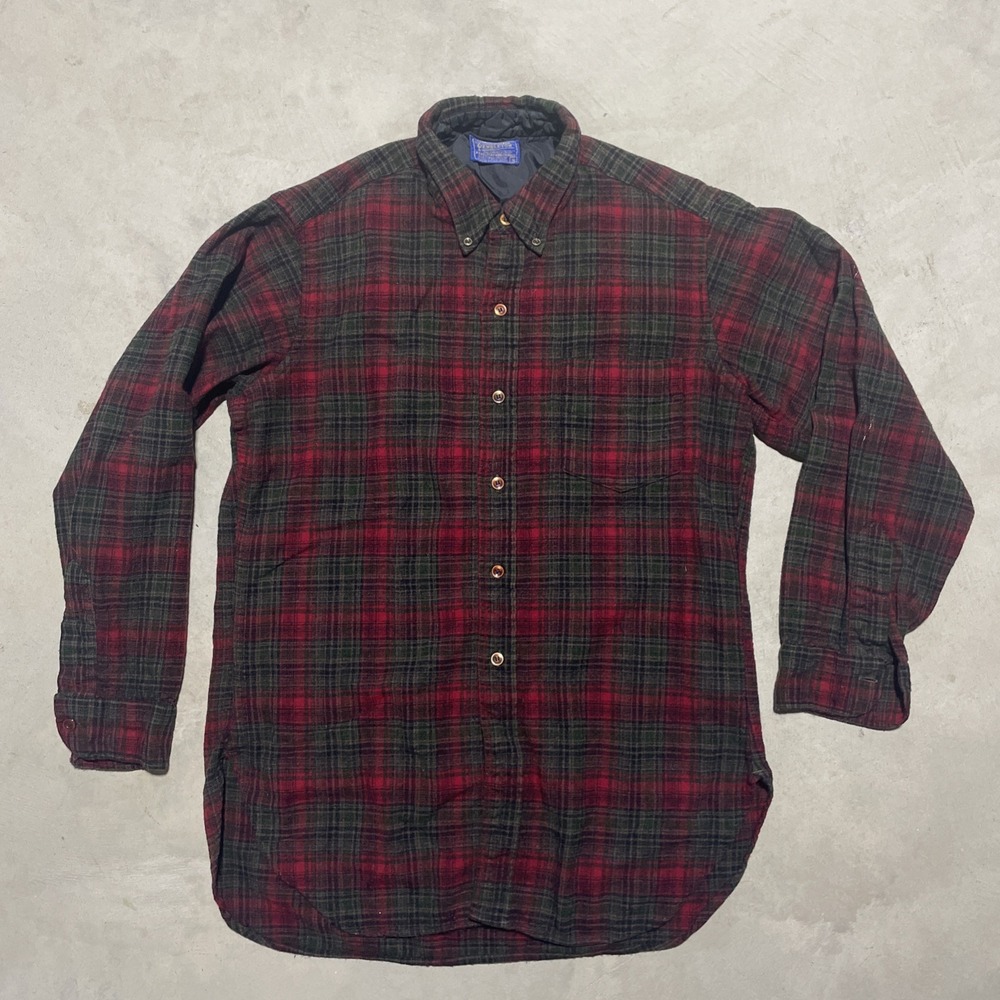VTG 60s Pendleton 100% Wool Plaid Flannel Shirt YOUTH Boys SZ 16 Red Green